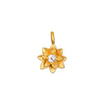 Soul Renew Gold Lotus Charm featuring an elegant lotus flower design with a brilliant white topaz center, symbolizing new beginnings and transformation. This spiritual jewelry piece serves as a meaningful talisman for meditation and manifestation, perfect for yoga enthusiasts seeking protection and inspiration.