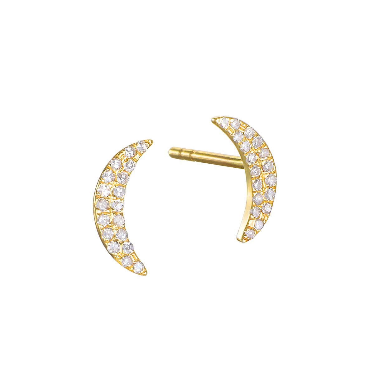 Moon Diamond 14kt Gold Stud Earrings featuring sparkling diamonds set in a crescent moon design, symbolizing nourishment, protection, and spirituality. Perfect for everyday wear or as a meaningful talisman for meditation and manifestation, embodying the essence of yoga and zodiac charm.