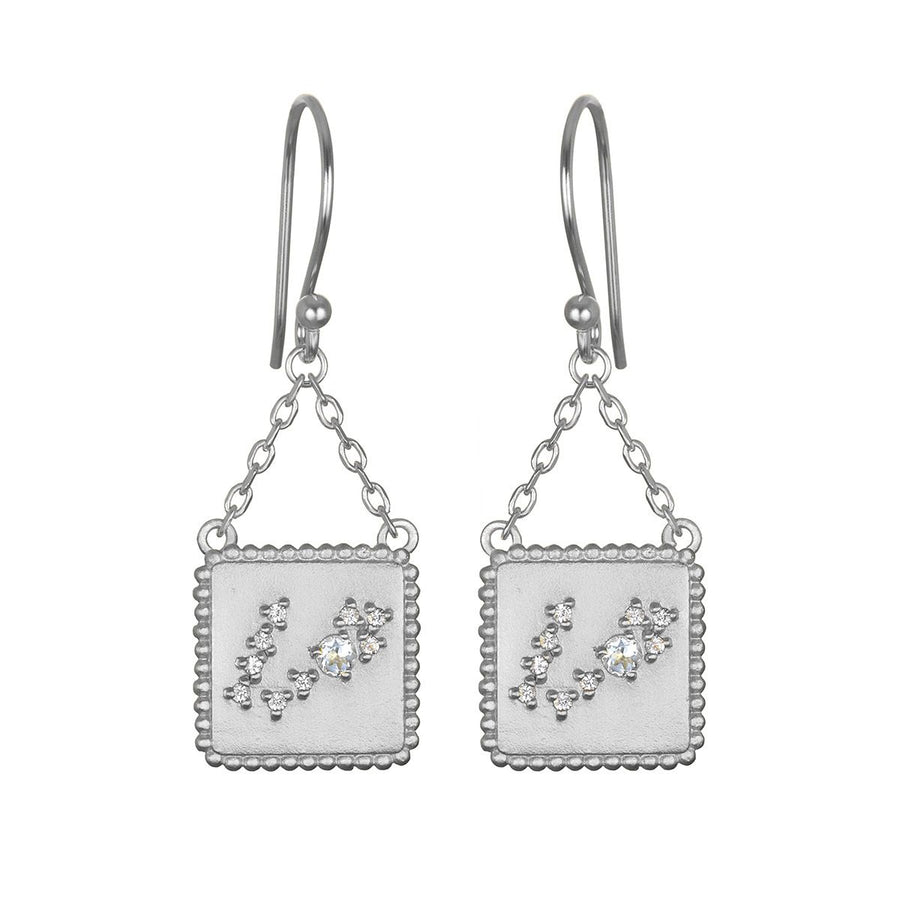 Silver Square Constellation Zodiac Earrings - March