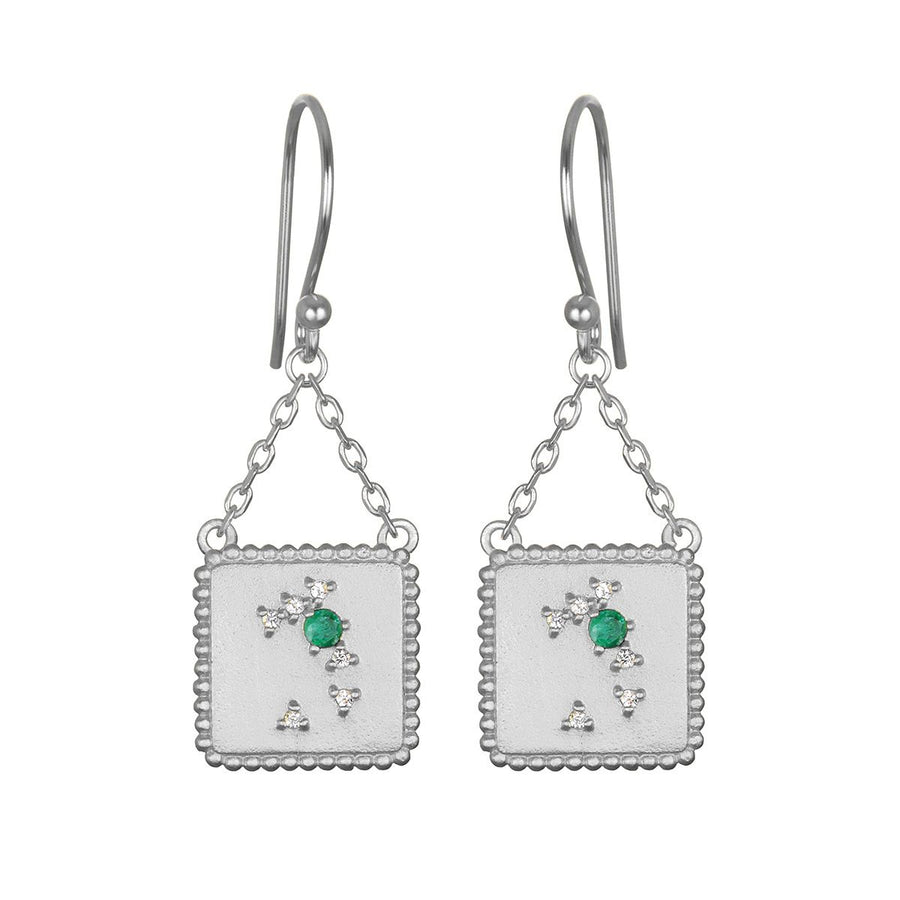 Silver Square Constellation Zodiac Earrings - May