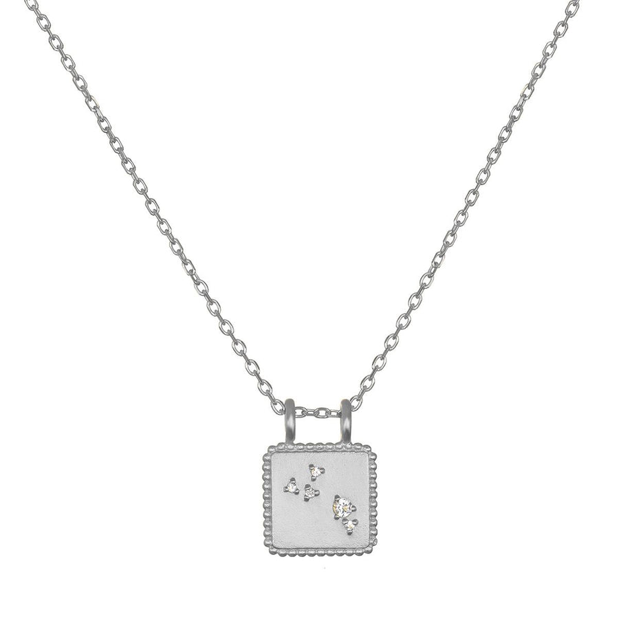 Silver Square Constellation Zodiac Necklace - April