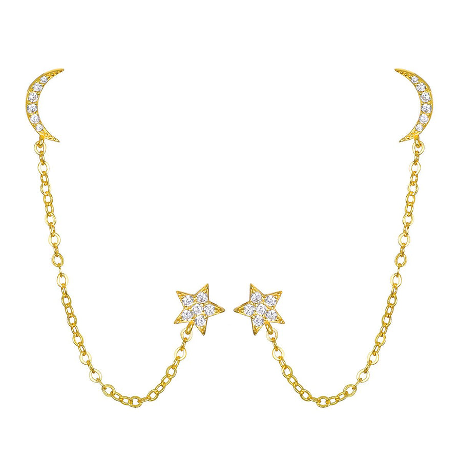 Moon and Star Chain Earrings