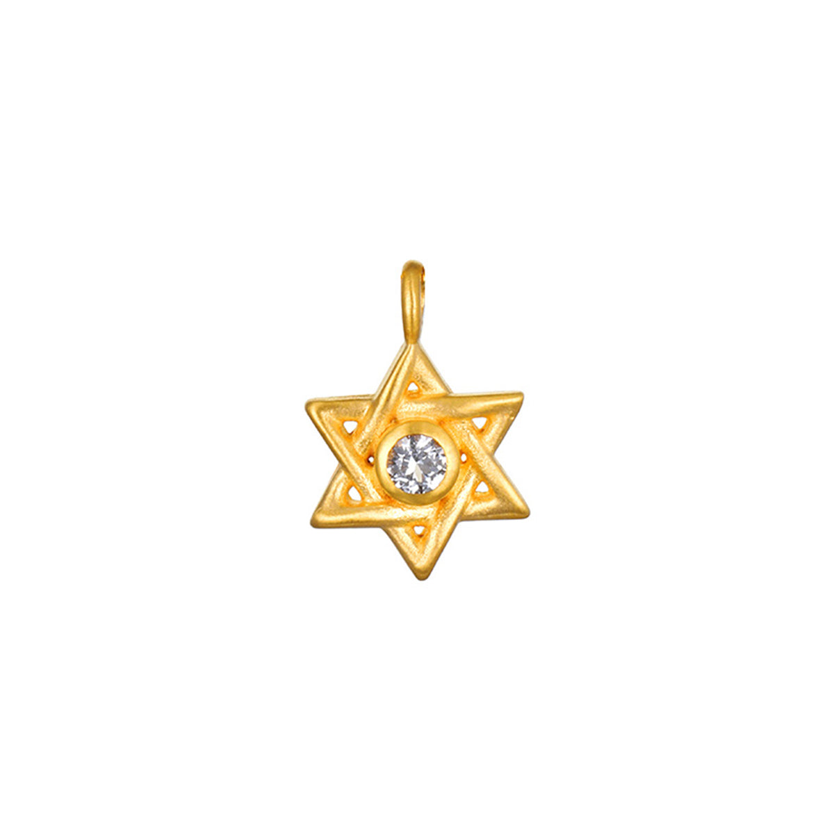 Guiding Faith Star of David Charm featuring an 18kt gold plated design with a sparkling white topaz, perfect for spiritual jewelry and meaningful meditation practices. This beautiful talisman symbolizes protection and is ideal for those seeking a deeper connection during yoga and manifestation.