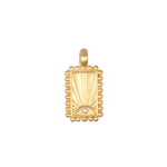 The Sunburst Rectangle Charm features an 18kt gold plated design symbolizing vitality and leadership, perfect for spiritual jewelry enthusiasts seeking a meaningful addition to their collection. This charm embodies themes of protection and manifestation, making it ideal for meditation and yoga practices.