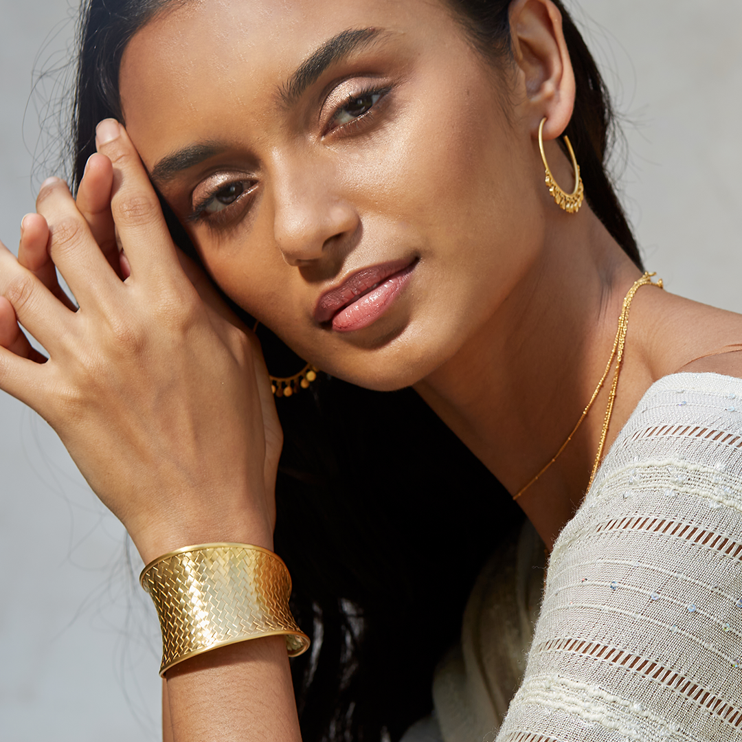 Gold Medium Basketweave Bracelet Cuff - Satya Online