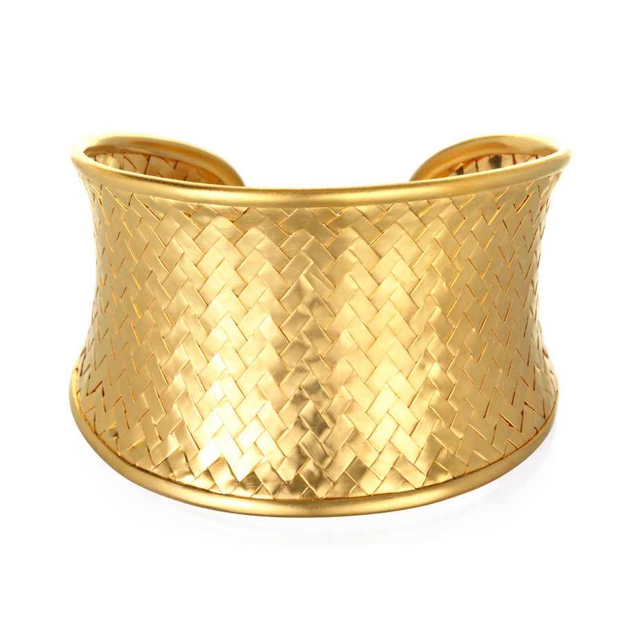 Gold Medium Basketweave Bracelet Cuff - Satya Online