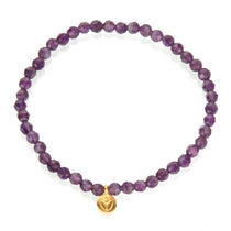 Tranquility Lotus Amethyst Gemstone Bracelet featuring shimmering amethyst beads and a delicate gold pendant. Ideal for spiritual jewelry lovers, this bracelet symbolizes new beginnings and protective energy. A meaningful gift for meditation, yoga, or those seeking manifestation and deeper connections. Perfect for anyone interested in sacred symbols or zodiac amulets, this elegant piece encapsulates the essence of tranquility and prosperity.