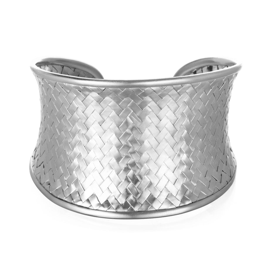Medium Silver Basketweave Bracelet Cuff - Satya Online