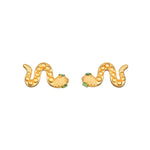 Beauty is Timeless Snake Stud Earrings featuring elegant serpentine design in gleaming 18kt gold plate, embodying energy and immortality. Perfect spiritual jewelry for personal expression, ideal for meditation and manifestation rituals. This meaningful charm brings protection and aligns with zodiac energies.