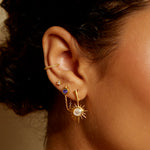 Elegant image of a model wearing the Vital Energy Ear Cuff, highlighting its spiritual significance and connection to meditation and zodiac themes.