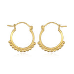 Gold Small Samsara Hoop Earrings featuring a unique design with raised dots, perfect for spiritual jewelry enthusiasts seeking meaningful accessories that symbolize manifestation and protection during meditation and yoga.