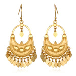 Gold Veils - Petal Chandelier Earrings - A stunning pair of earrings featuring shiny petals and a crescent shape, reflecting light and embodying the essence of spiritual jewelry, perfect for meditation and manifestation.