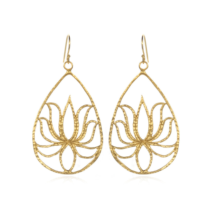 Gold Lotus Earrings - Teardrop Lotus - Satya Online