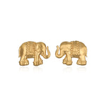 Sacred Shelter Earrings featuring two 18k gold plate elephants, symbolizing strength and good fortune, ideal for spiritual jewelry and meditation gifts, reflecting meaningful and protective qualities.