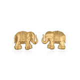 Sacred Shelter Earrings featuring two 18k gold plate elephants, symbolizing strength and good fortune, ideal for spiritual jewelry and meditation gifts, reflecting meaningful and protective qualities.