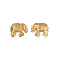 Sacred Shelter Earrings featuring two 18k gold plate elephants, symbolizing strength and good fortune, ideal for spiritual jewelry and meditation gifts, reflecting meaningful and protective qualities.