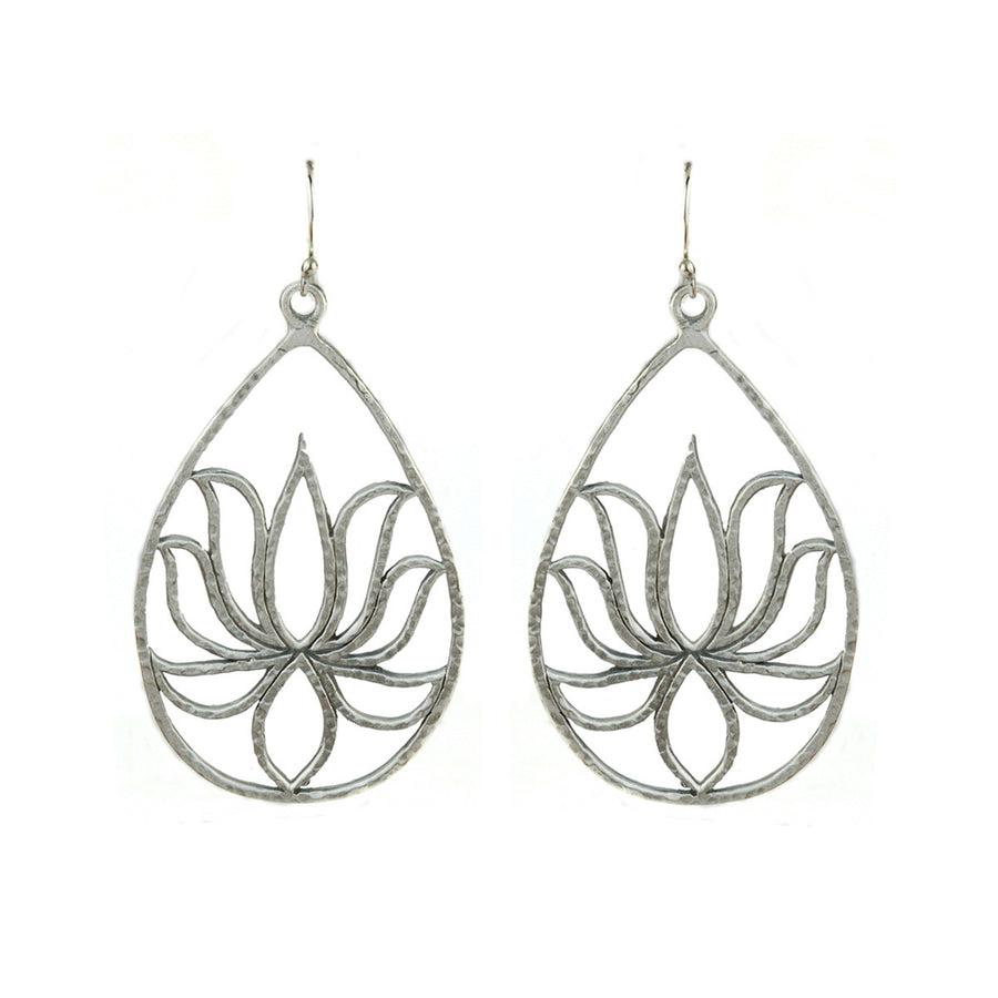 Silver Lotus Earrings - Teardrop Lotus - Satya Online