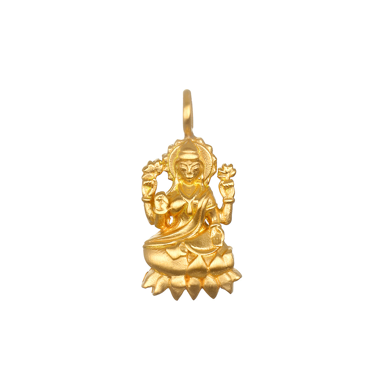 Goddess Lakshmi Charm in 18kt gold plated finish, symbolizing abundance and prosperity. This spiritual jewelry piece serves as a meaningful talisman for meditation and manifestation, perfect for yoga practitioners and those seeking protection and spiritual connection.