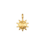 Vital Sun Charm in hammered 18kt gold plate, symbolizing vitality and leadership. Perfect addition to your spiritual jewelry collection, embodying the essence of meditation and protection, ideal for yoga and meaningful manifestation.