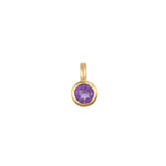 Amethyst Bezel Charm featuring a beautiful purple gemstone set in 18kt gold plate, ideal for spiritual jewelry and meaningful meditation practices, perfect for zodiac enthusiasts and those seeking protection and manifestation in their lives.
