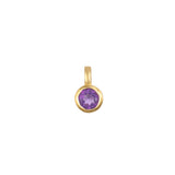 Amethyst Bezel Charm featuring a beautiful purple gemstone set in 18kt gold plate, ideal for spiritual jewelry and meaningful meditation practices, perfect for zodiac enthusiasts and those seeking protection and manifestation in their lives.