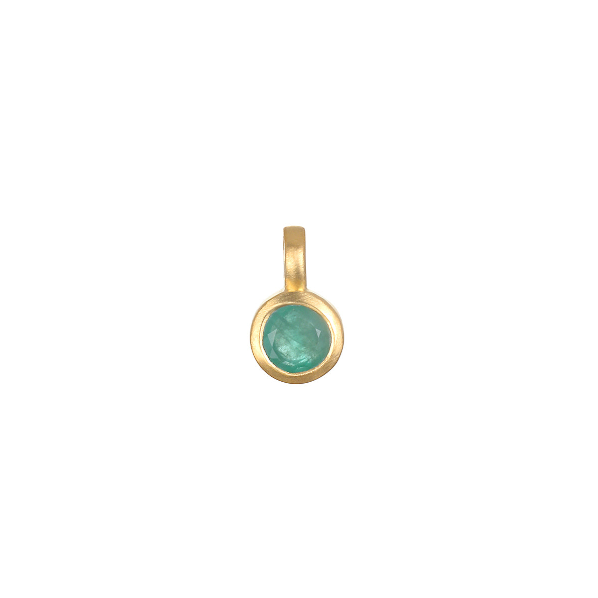 Emerald Bezel Charm in 18kt gold plate, featuring a vivid emerald gemstone, an ideal addition to spiritual jewelry for meditation and meaningful manifestation, embodying protection and personal significance.