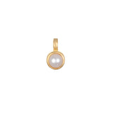 Elegant Pearl Bezel Charm in 18kt gold plate, a perfect addition to spiritual jewelry for personal expression, featured as a meaningful talisman representing June birthstone qualities of innocence and beauty. Ideal for yoga, meditation, and manifestation practices.