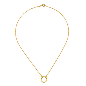 18" Chain Charm Necklace featuring a sleek, hammered 18kt gold plate design. This spiritual jewelry acts as a talisman for empowerment, ideal for meditation and yoga practices. Perfect for those seeking meaningful charms for protection and manifestation.