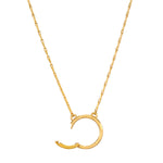 The 18" Chain Charm Necklace by Satya Jewelry showcases a stylish charm holder, gleaming in hammered 18kt gold plate. This piece serves as a meaningful charm for spiritual journeys, zodiac practices, and represents the sun and moon.