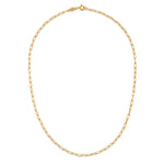 The Classic Beauty Paperclip Chain Necklace displayed elegantly on a white background, showcasing its refined beauty. This 18kt gold plated necklace represents spirituality and serves as a talisman for yoga and meditation.