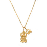 Lakshmi Hindu Goddess, Awaken Abundance Necklace featuring a beautiful depiction of the goddess alongside a blooming flower charm, perfect for spiritual jewelry and meditation, embodying themes of manifestation and protection.