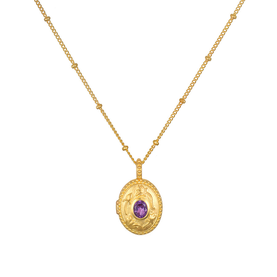 Lotus Amethyst Birthstone Locket Necklace - February