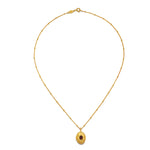 Lotus Garnet Birthstone Locket Necklace - January displayed elegantly, featuring an 18kt gold plated pendant with a faceted red garnet, symbolizing love and new beginnings. This piece of spiritual jewelry embodies the essence of meditation and meaning, perfect for manifestation and protection, ideal for yoga enthusiasts and zodiac lovers alike.