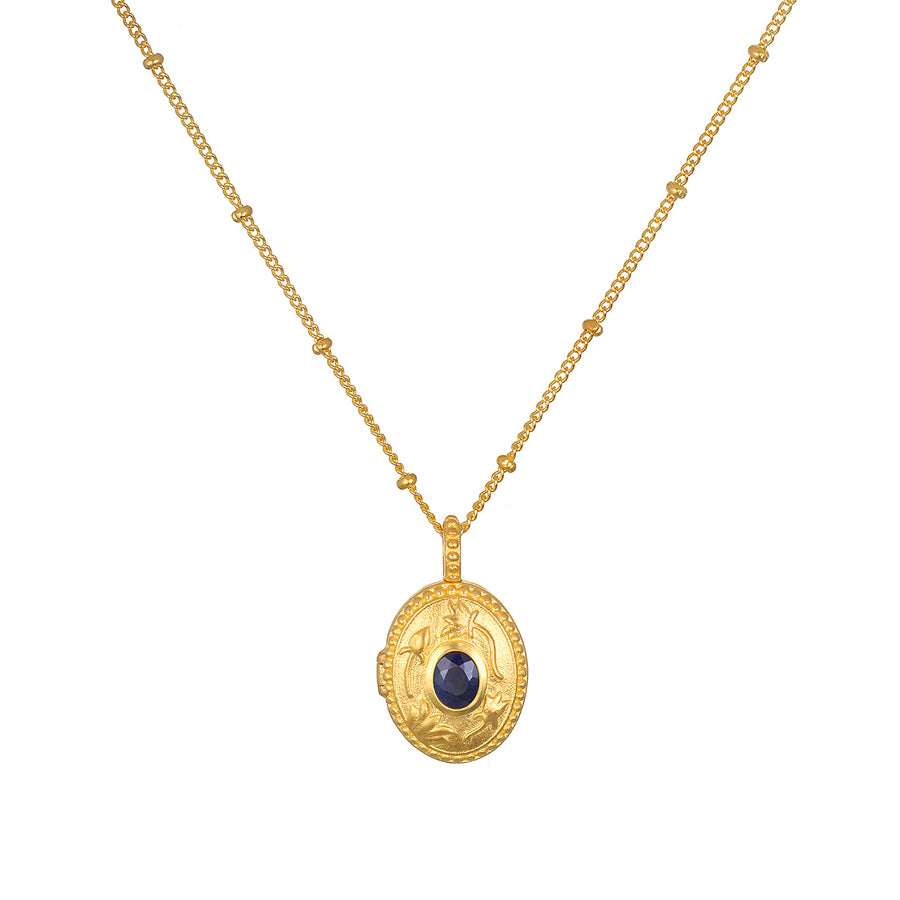 Lotus Sapphire Birthstone Locket Necklace - September