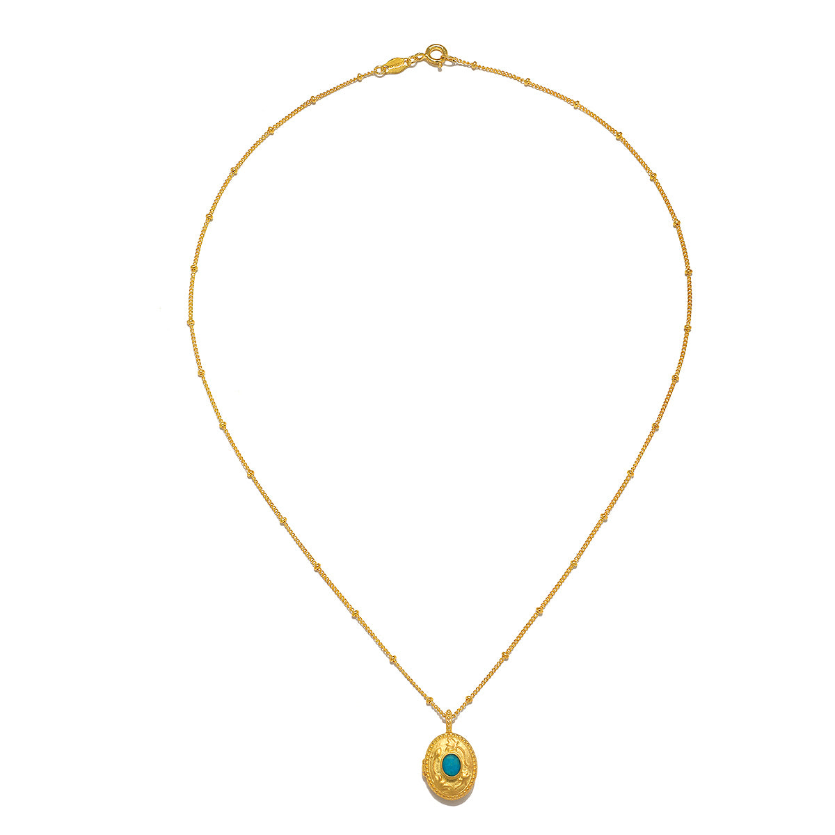 Flat lay of the Lotus Turquoise Birthstone Locket Necklace - December, elegantly displayed to highlight its unique design and craftsmanship. This spiritual jewelry piece is a perfect meditation talisman, ideal for those who cherish meaningful adornment.