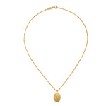 Lotus White Topaz Birthstone Locket Necklace - April displayed elegantly, emphasizing its craftsmanship and 18kt gold plating, ideal for meditation and as a talisman for zodiac enthusiasts.