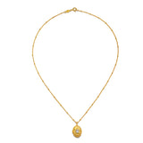 Lotus White Topaz Birthstone Locket Necklace - April displayed elegantly, emphasizing its craftsmanship and 18kt gold plating, ideal for meditation and as a talisman for zodiac enthusiasts.