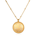 Sacred Sisterhood Constellation Necklace showcasing an 18k gold plated pendant with white topaz gemstones, embodying themes of spirituality and harmony. Perfect as a meditation gift, this necklace symbolizes sisterhood and individuality, making it a meaningful addition to your spiritual jewelry collection. Wear it as a protective amulet representing your zodiac connection.