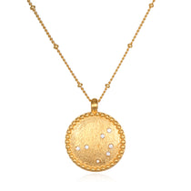 Sacred Sisterhood Constellation Necklace showcasing an 18k gold plated pendant with white topaz gemstones, embodying themes of spirituality and harmony. Perfect as a meditation gift, this necklace symbolizes sisterhood and individuality, making it a meaningful addition to your spiritual jewelry collection. Wear it as a protective amulet representing your zodiac connection.