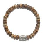 Deeply Rooted Picture Jasper Gemstone Men's Bracelet featuring natural picture jasper beads and a silver hamsa bead for protection and blessings. Perfect for those seeking spiritual jewelry, meditation, and meaningful talismans for grounding and harmony.