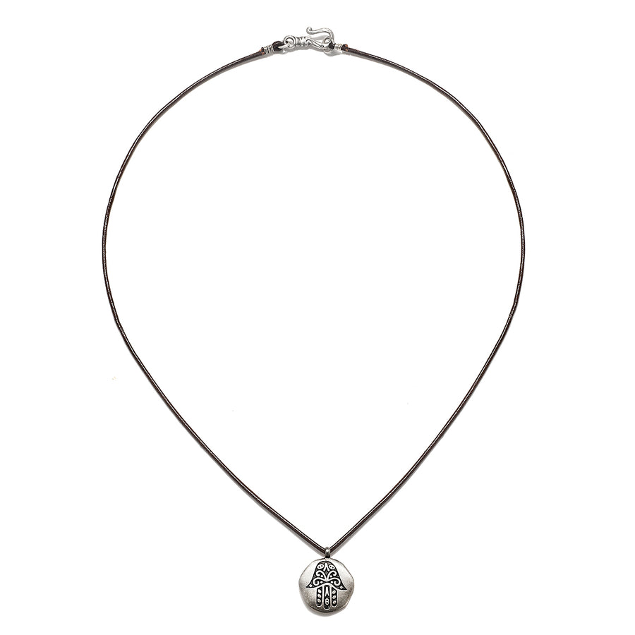 Protective Guardian Hamsa Leather Men's Necklace
