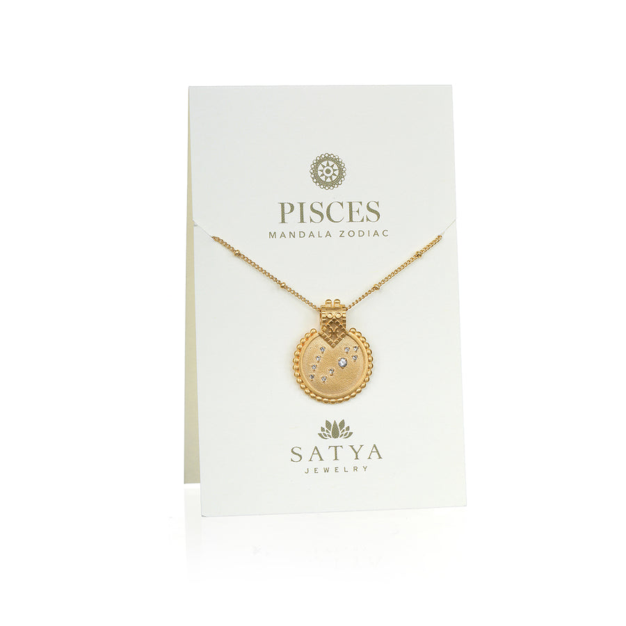 Mandala Zodiac Pisces Aquamarine Necklace - Satya Jewelry