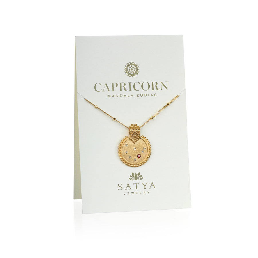Mandala Zodiac Capricorn Red Garnet Necklace - Satya Jewelry