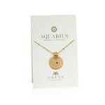 The Mandala Zodiac Aquarius Amethyst Necklace beautifully displayed on a card, highlighting its significance in spiritual jewelry and meditation gifts. This zodiac-inspired design serves as a protective amulet, blending meaning with elegance.