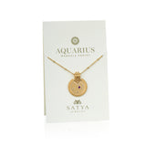 The Mandala Zodiac Aquarius Amethyst Necklace beautifully displayed on a card, highlighting its significance in spiritual jewelry and meditation gifts. This zodiac-inspired design serves as a protective amulet, blending meaning with elegance.