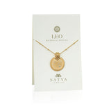 Mandala Zodiac Leo Peridot Necklace presented on a branded card, symbolizing spiritual jewelry, meditation, and protection, perfect for those embracing their zodiac identity in a meaningful way.