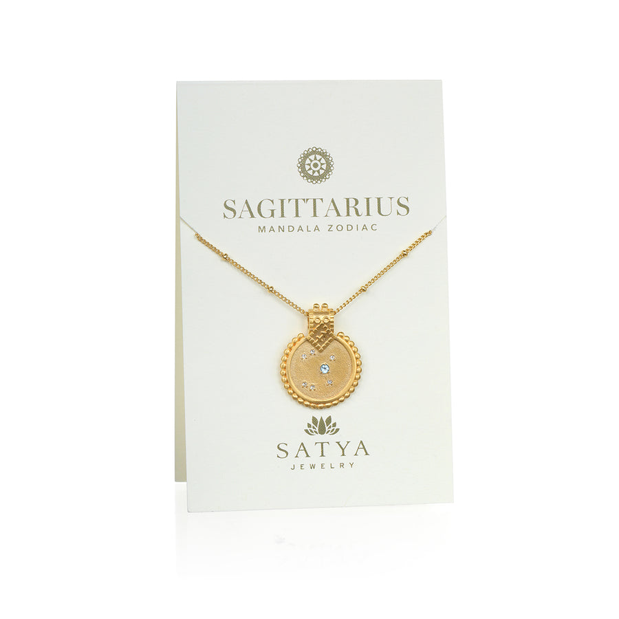 Mandala Zodiac Sagittarius Blue Topaz Necklace - Satya Jewelry