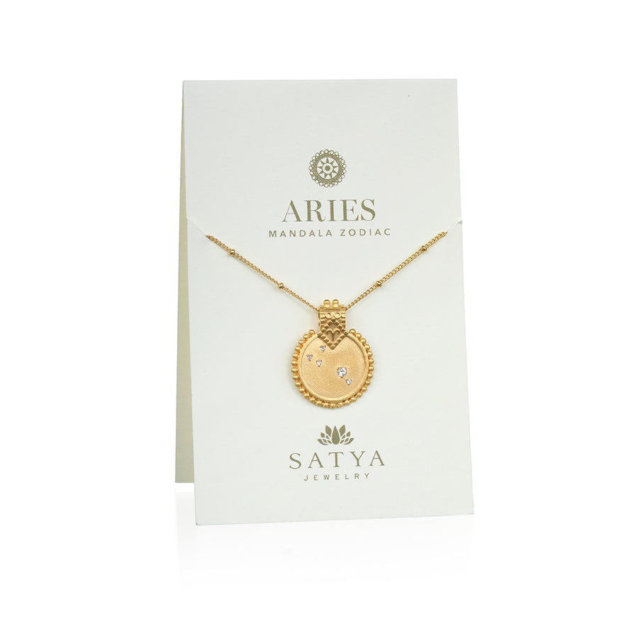 Mandala Zodiac Aries White Topaz Necklace - Satya Jewelry