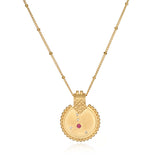 Mandala Zodiac Cancer Ruby Necklace, a beautiful piece of spiritual jewelry that symbolizes the nurturing qualities of Cancer. This meaningful talisman features a vibrant ruby pendant, perfect for enhancing meditation and manifestation practices. Ideal for those who resonate with zodiac signs, this necklace aligns with energies of protection and the balance of sun and moon during yoga.