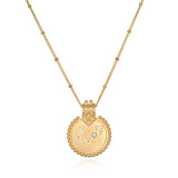 Mandala Zodiac Pisces Aquamarine Necklace featuring a beautiful gold-plated design with symbolic elements, perfect for those seeking spiritual jewelry, meditation gifts, and meaningful manifestations. This protective amulet resonates with the energy of the Pisces zodiac, making it an ideal choice for yoga and mantra practices.